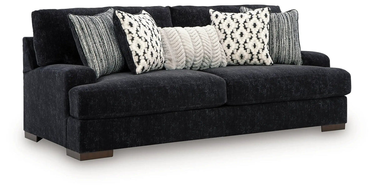 Whitmore Manor Sofa | 95 x 45 x 41 in | Chenille & Wood | Black Pearl