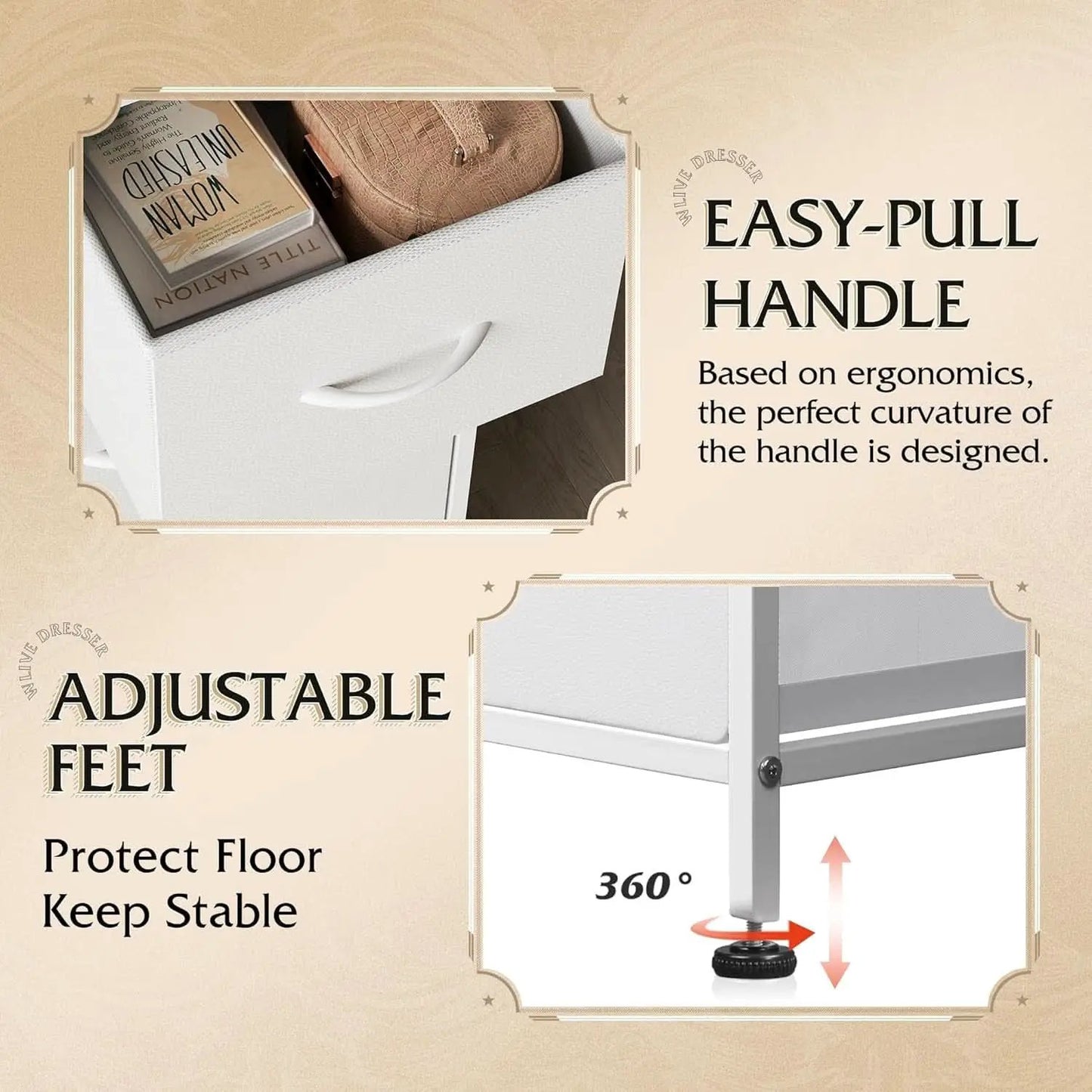 White TexturedFabric Dresser With Five Deep Drawers from PriceLows™
