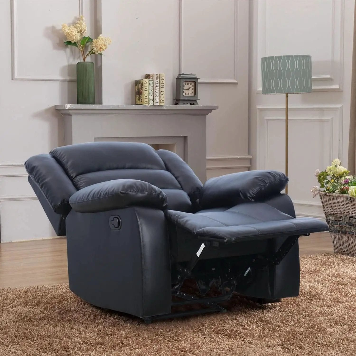 Black Recliner Chair Set of 2 With Overstuffed Cushions from PriceLows™