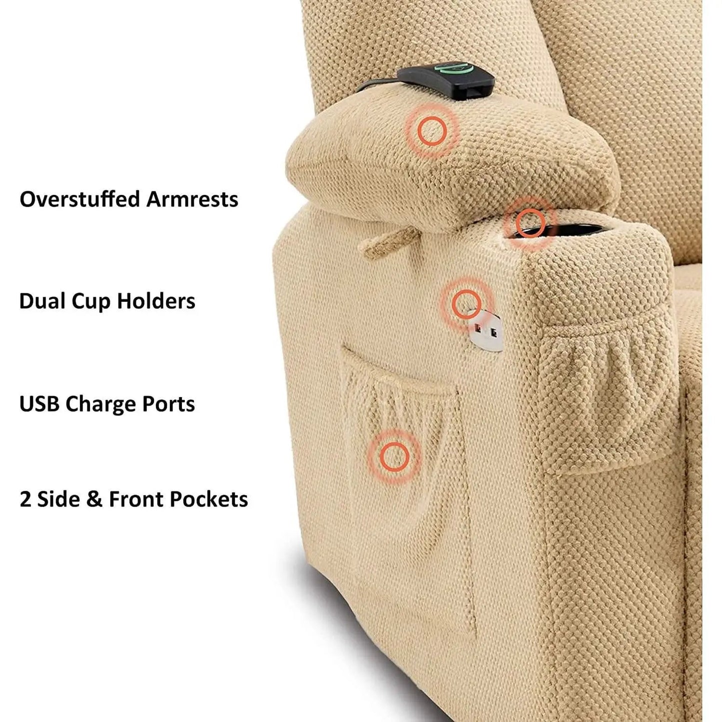 Fabric Electric Recliner Chair With Heat Remote Control from PriceLows™