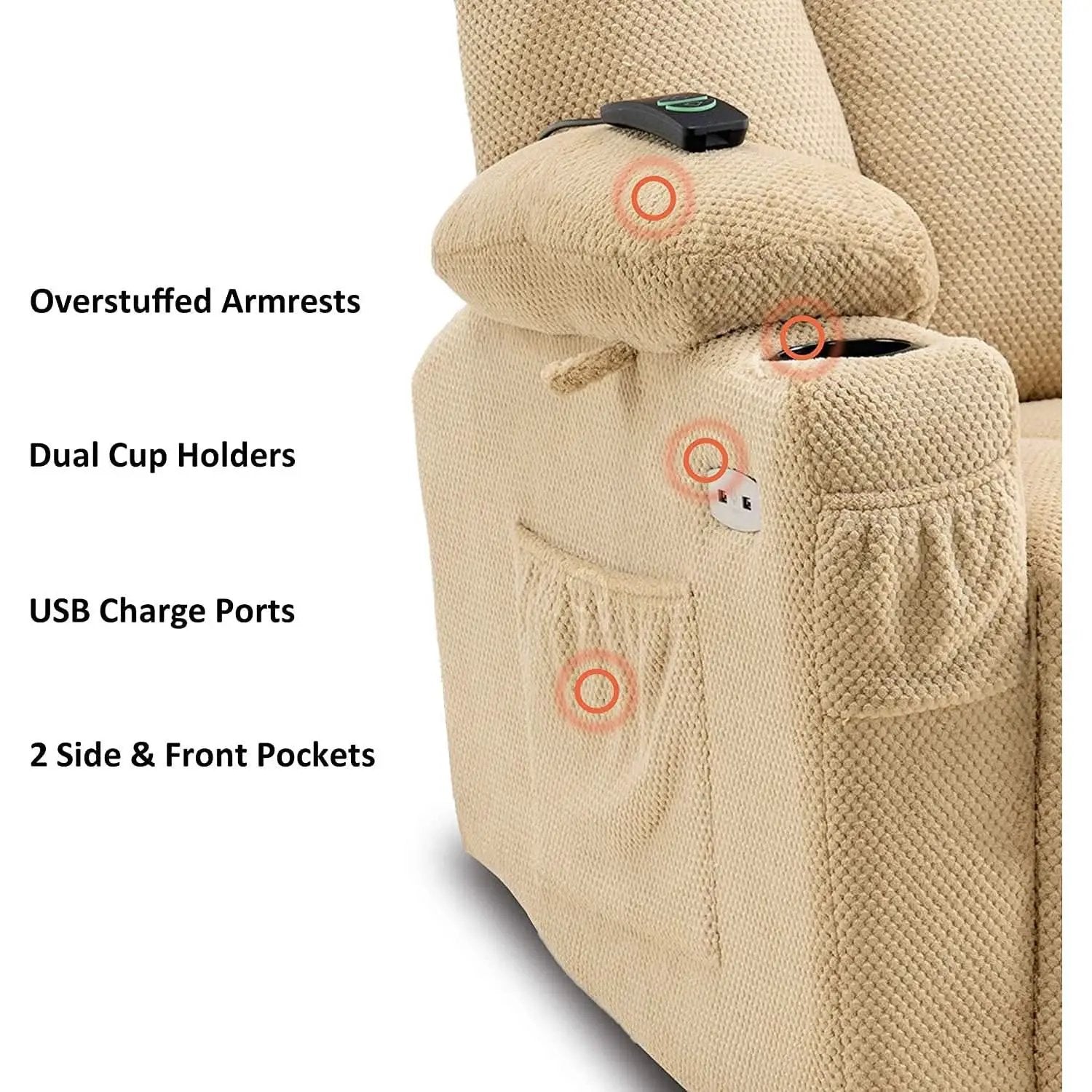 Fabric Electric Recliner Chair With Heat Remote Control from PriceLows™