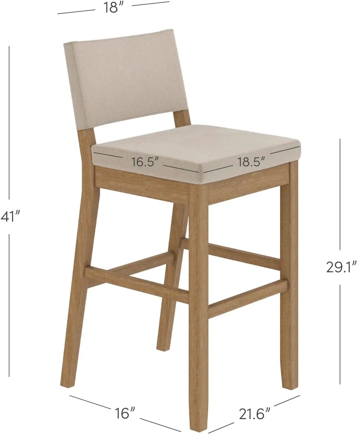 Bar Stool With Back Upholstered In Natural Flax Fabric from PriceLows™