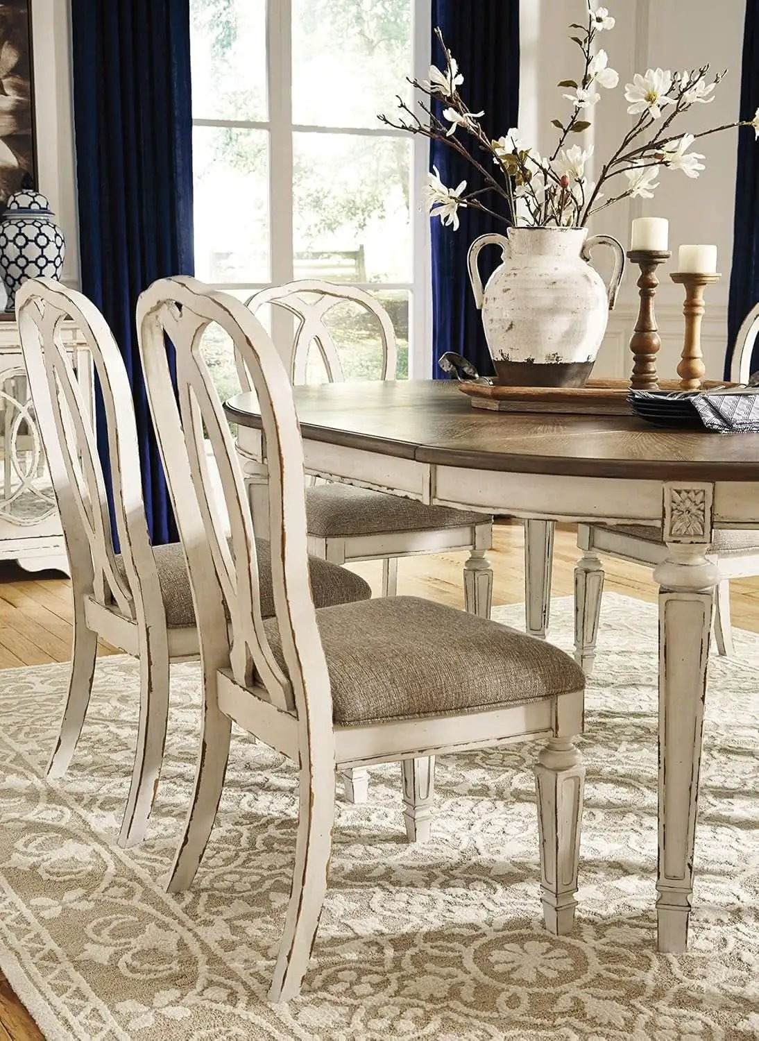 Realyn French Ribbon Back Dining Chairs Chipped White from PriceLows™