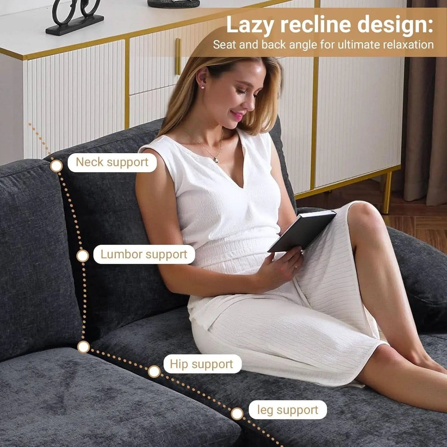 110 Inch U Shaped Sectional Couch For Living Room With Double Chaise In Chenille Fabric Black from PriceLows™