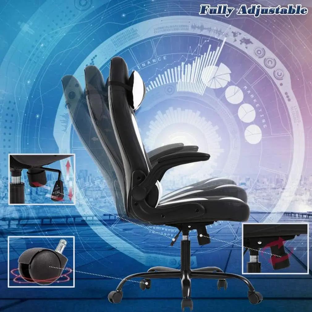 PC Gaming Chair White With Lumbar Support And Flip Up Arms from PriceLows™