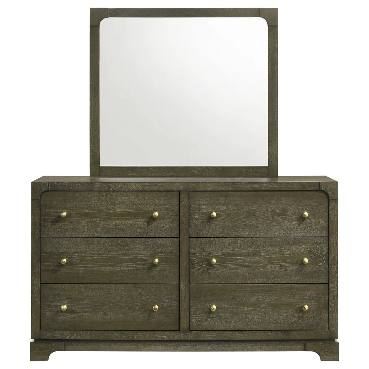 Gran Park 6-drawer Dresser and Mirror Dark Cocoa | 61 x 18.25 x 72.75 in | Veneer & Brass | Bedroom