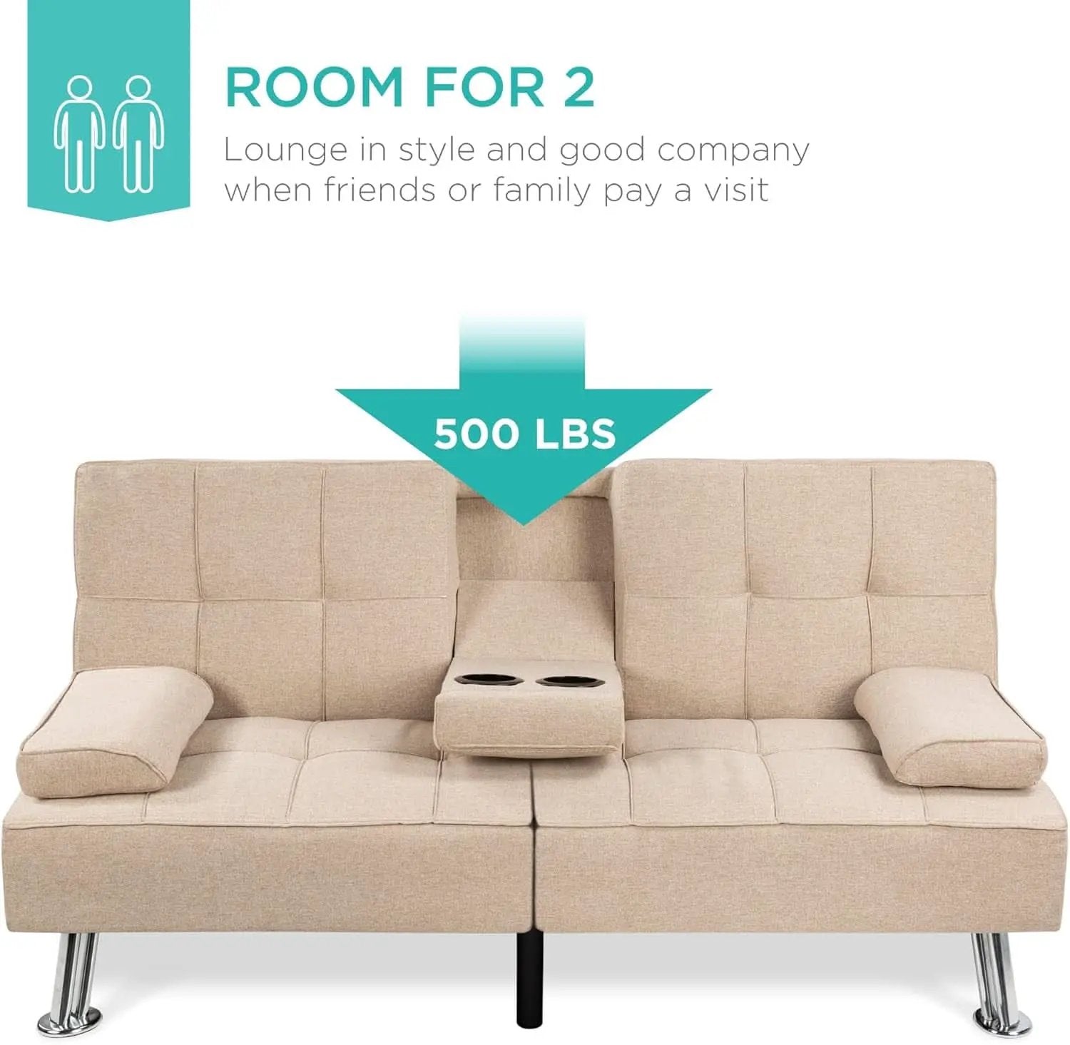 Beige Linen Folding Futon With Three Position Recline from PriceLows™