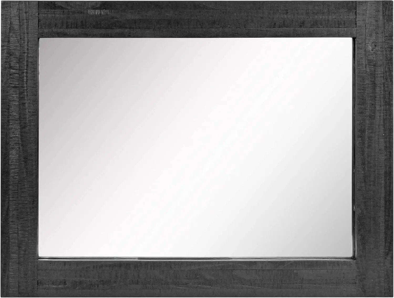 24x18 Inch Rectangle Black Wood Frame Wall Mirror With Attached Hanging Brackets Rustic Decor from PriceLows™