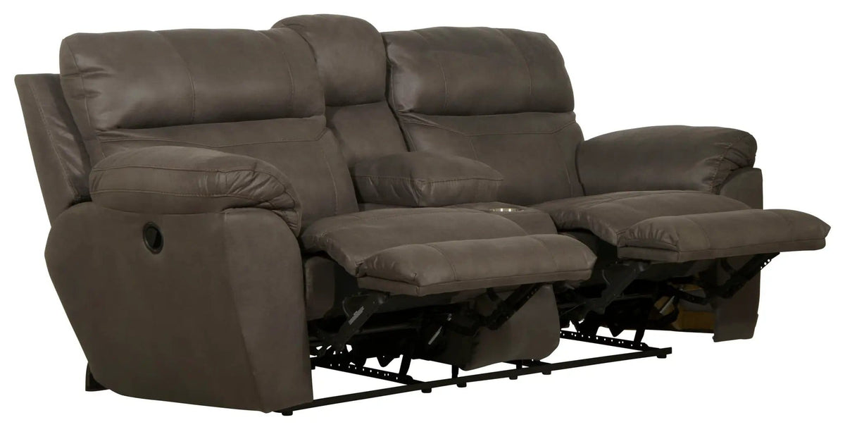 Atlas Reclining Console Loveseat With Storage | 86 x 43 x 43 in | Faux Leather & Fabric | Charcoal