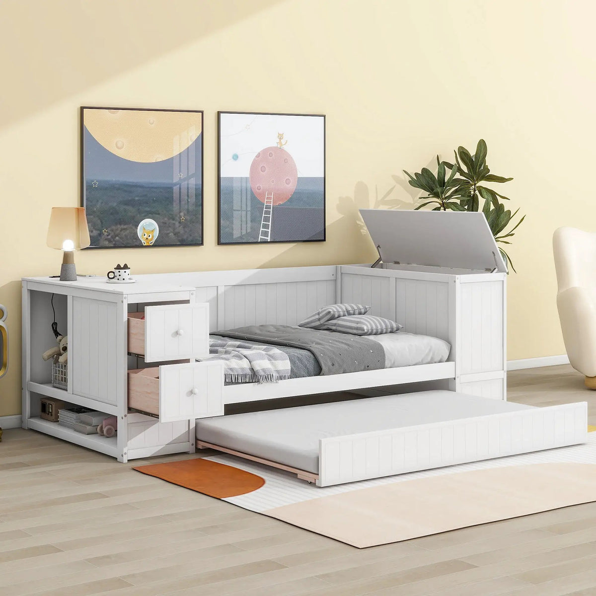 Daybed | Solid Pine Frame | Pull Out Trundle | Integrated Charging