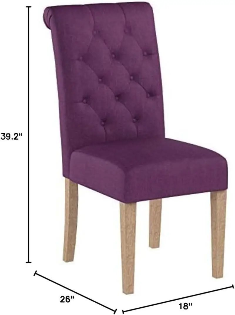 Solid Wood Purple Tufted Parsons Dining Chair Set of 2 from PriceLows™