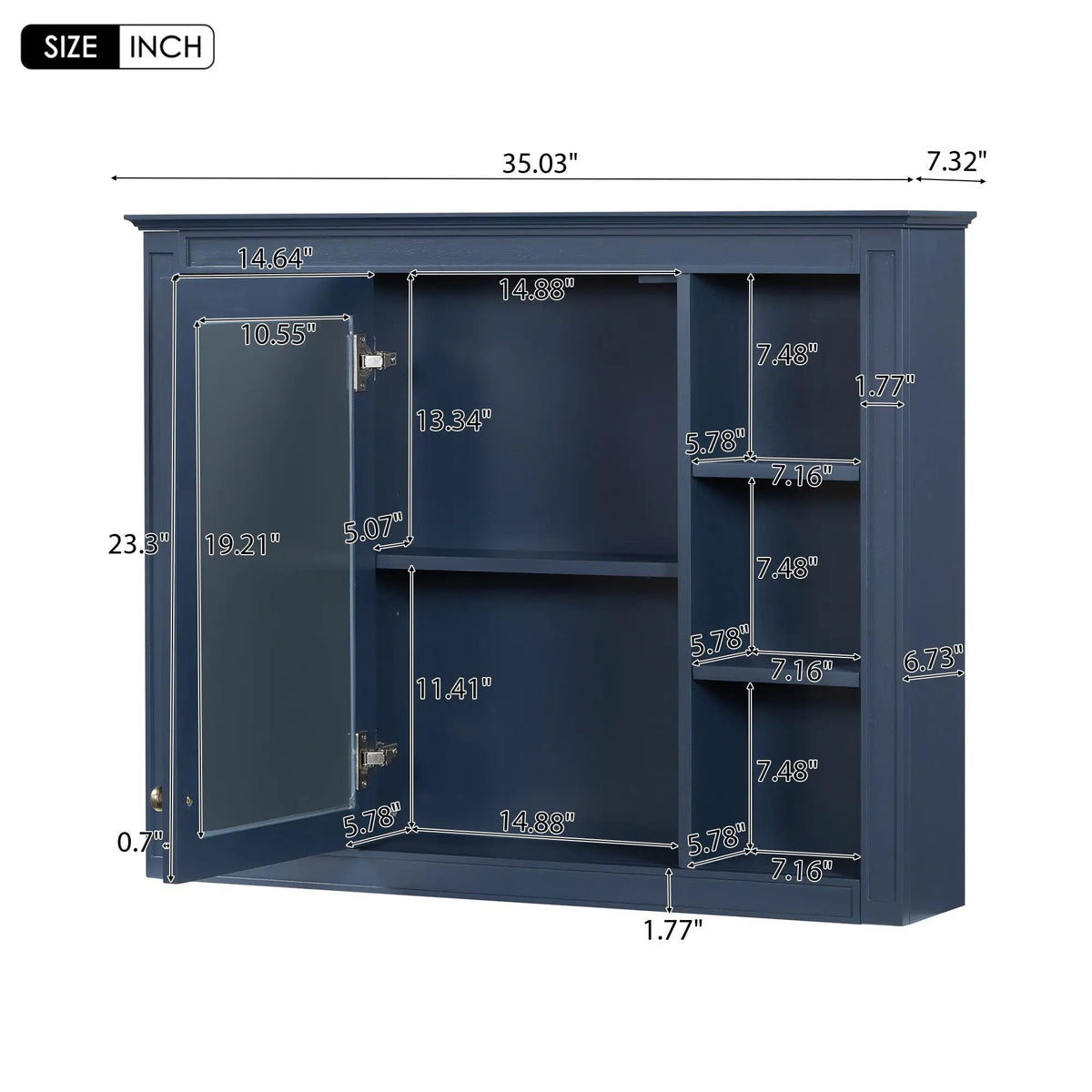 Wall Mounted Medicine Cabinet | Adjustable Interior | 6 Open Shelves