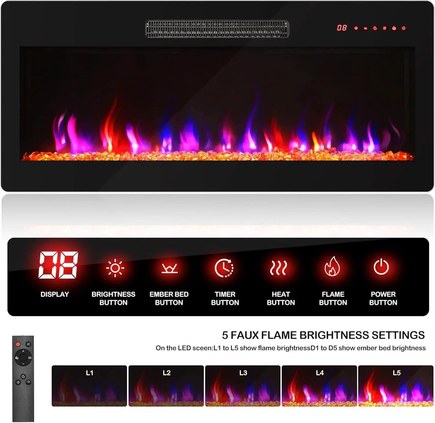 68 Inch TV Stand With 36 Inch Electric Fireplace Heater from PriceLows™