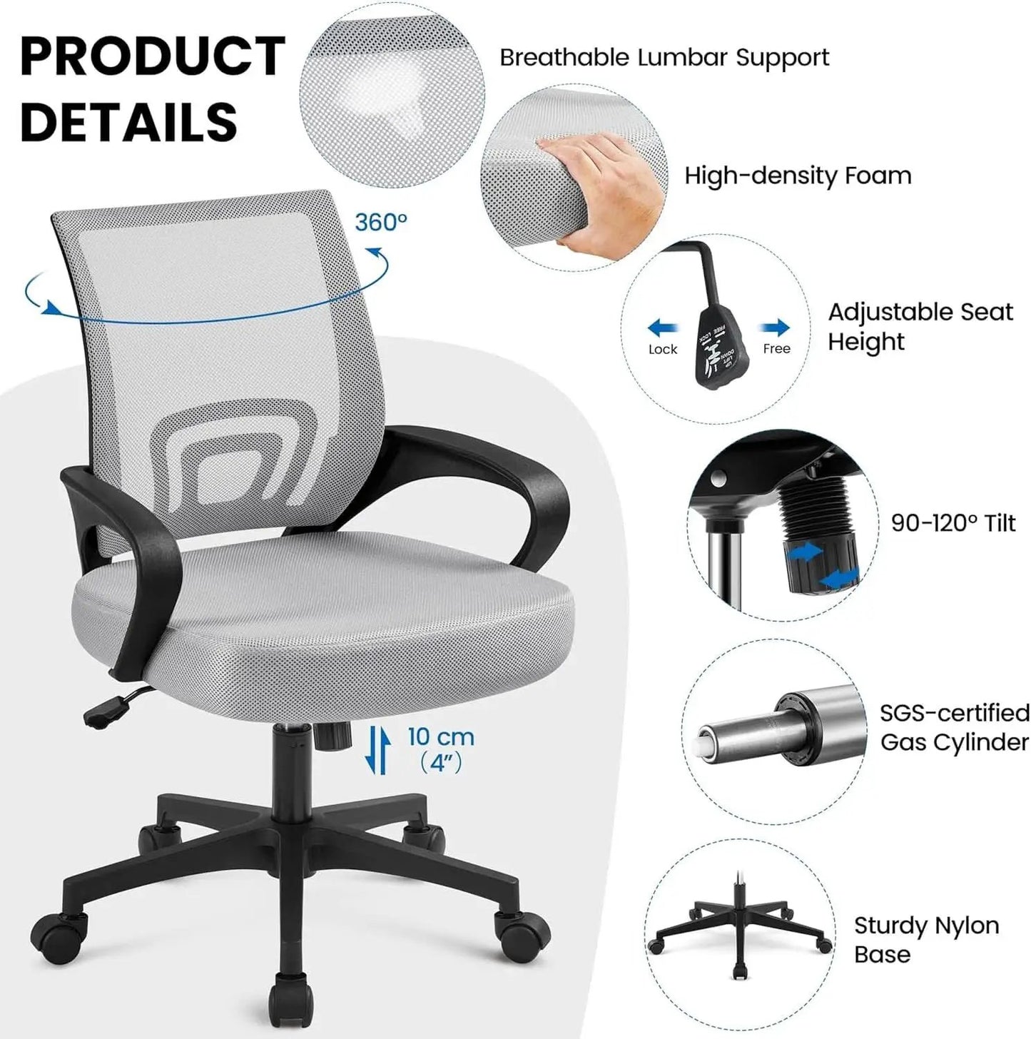 Two Pack Ergonomic Mesh Office Chairs With Lumbar Support And Adjustable Height Swivel Rolling Task Chairs Grey from PriceLows™