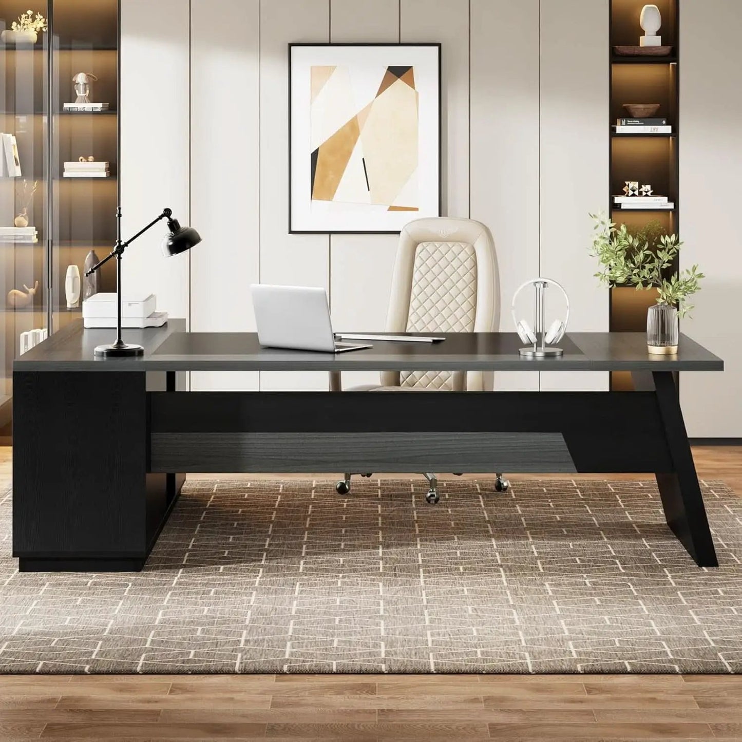 78 Inch L Shaped Desk With Drawers And File Cabinet Grey from PriceLows™