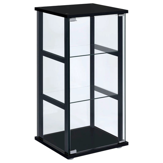 Cyclamen 3-shelf Clear Glass Curio Display Cabinet | 16.75 x 14.25 x 33.5 in | Tempered Glass & Veneer | Black