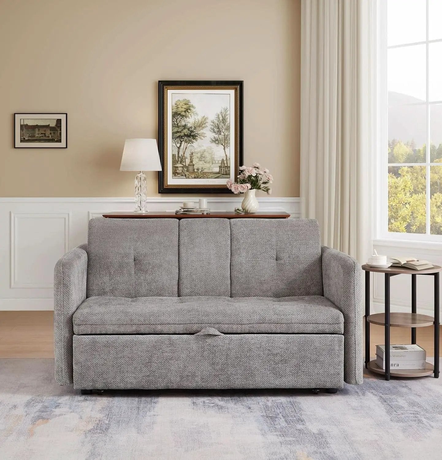 57 Inch Convertible Sofa Bed With USB Charging Ports Grey from PriceLows™