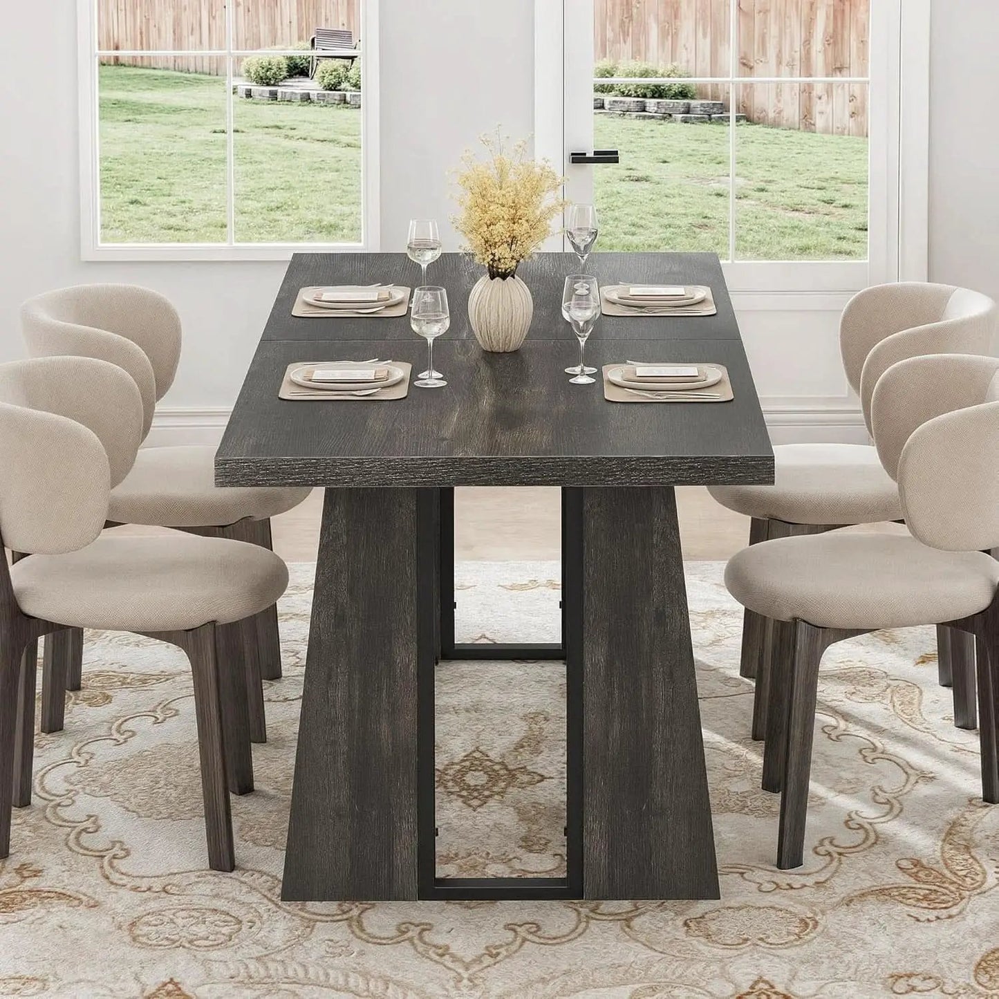 Rectangular Dining Table 70 Inch Rustic Grey For Six To Eight from PriceLows™