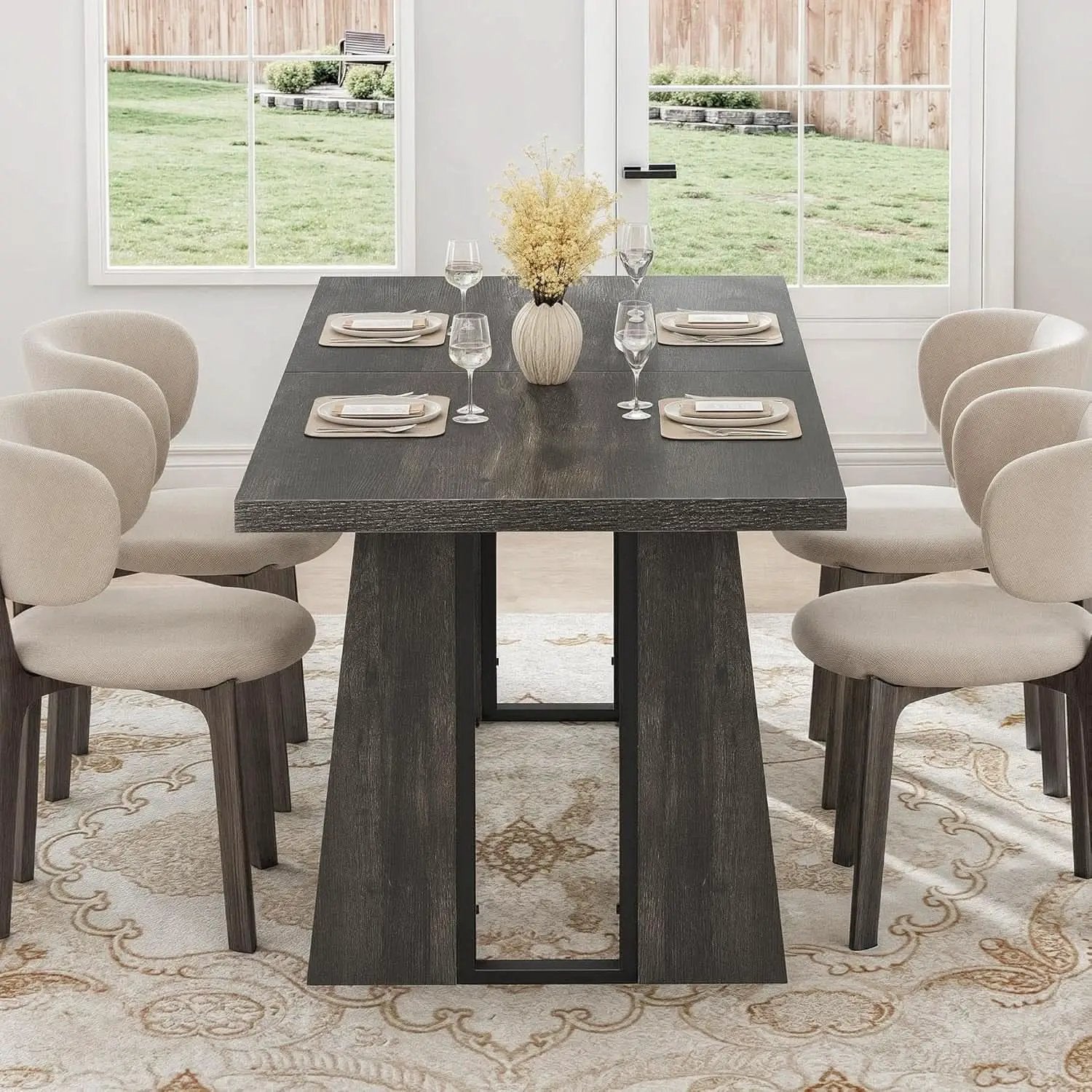 Rectangular Dining Table 70 Inch Rustic Grey For Six To Eight from PriceLows™