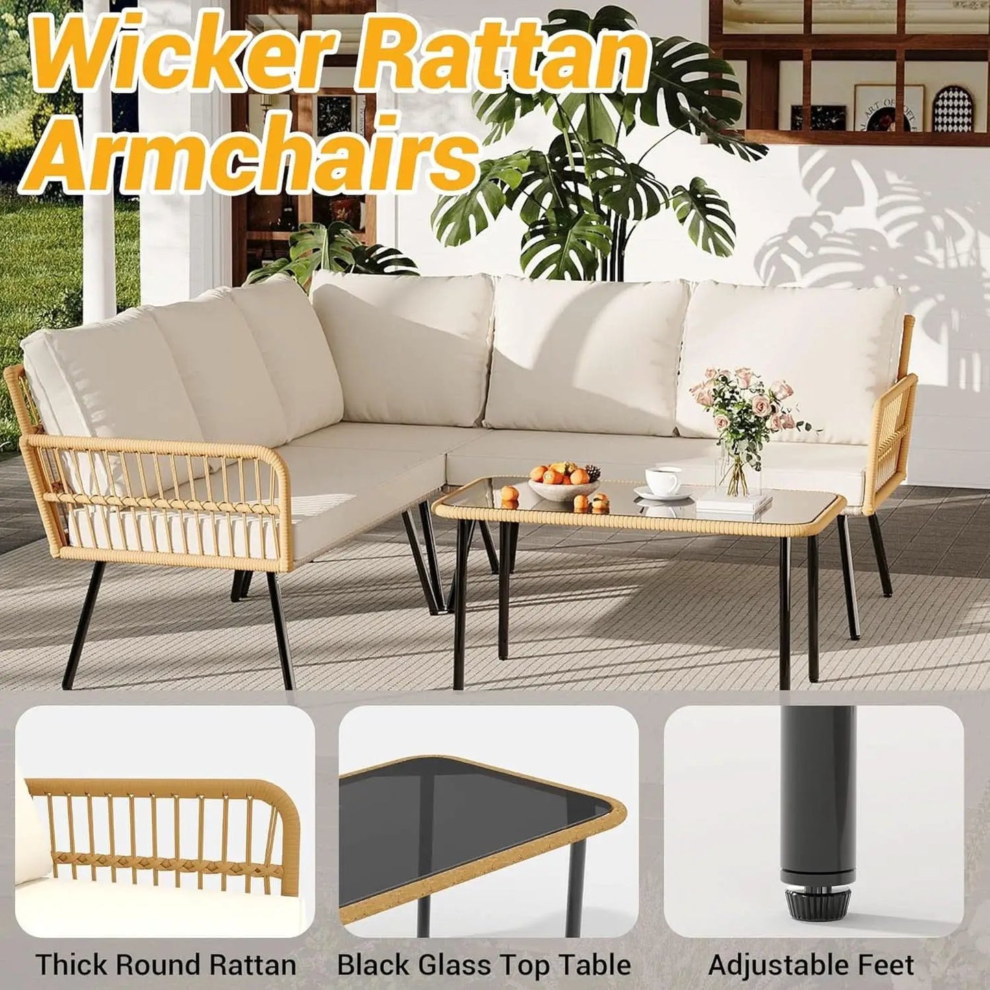 Wicker Patio Furniture Set with Cushions for Outdoor from PriceLows™