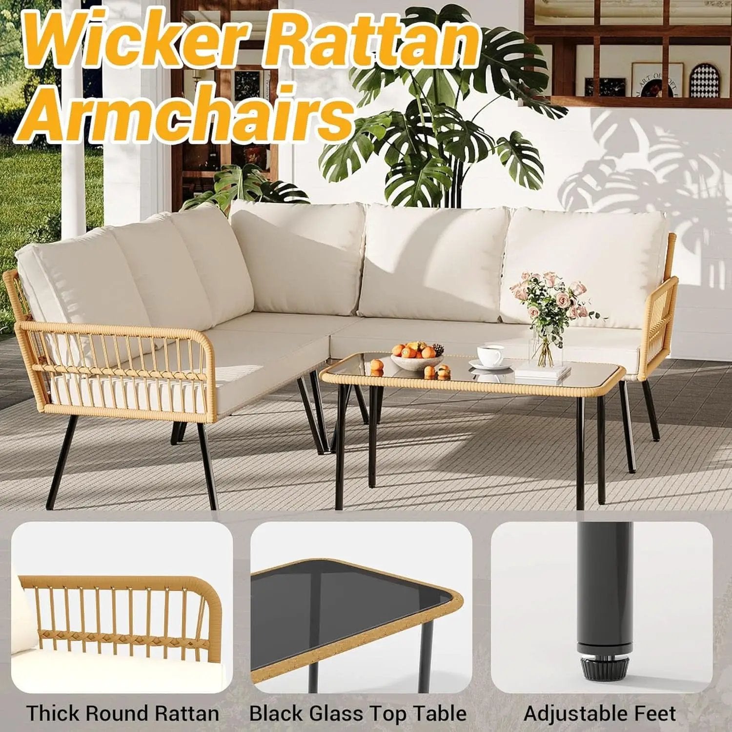 Wicker Patio Furniture Set with Cushions for Outdoor from PriceLows™
