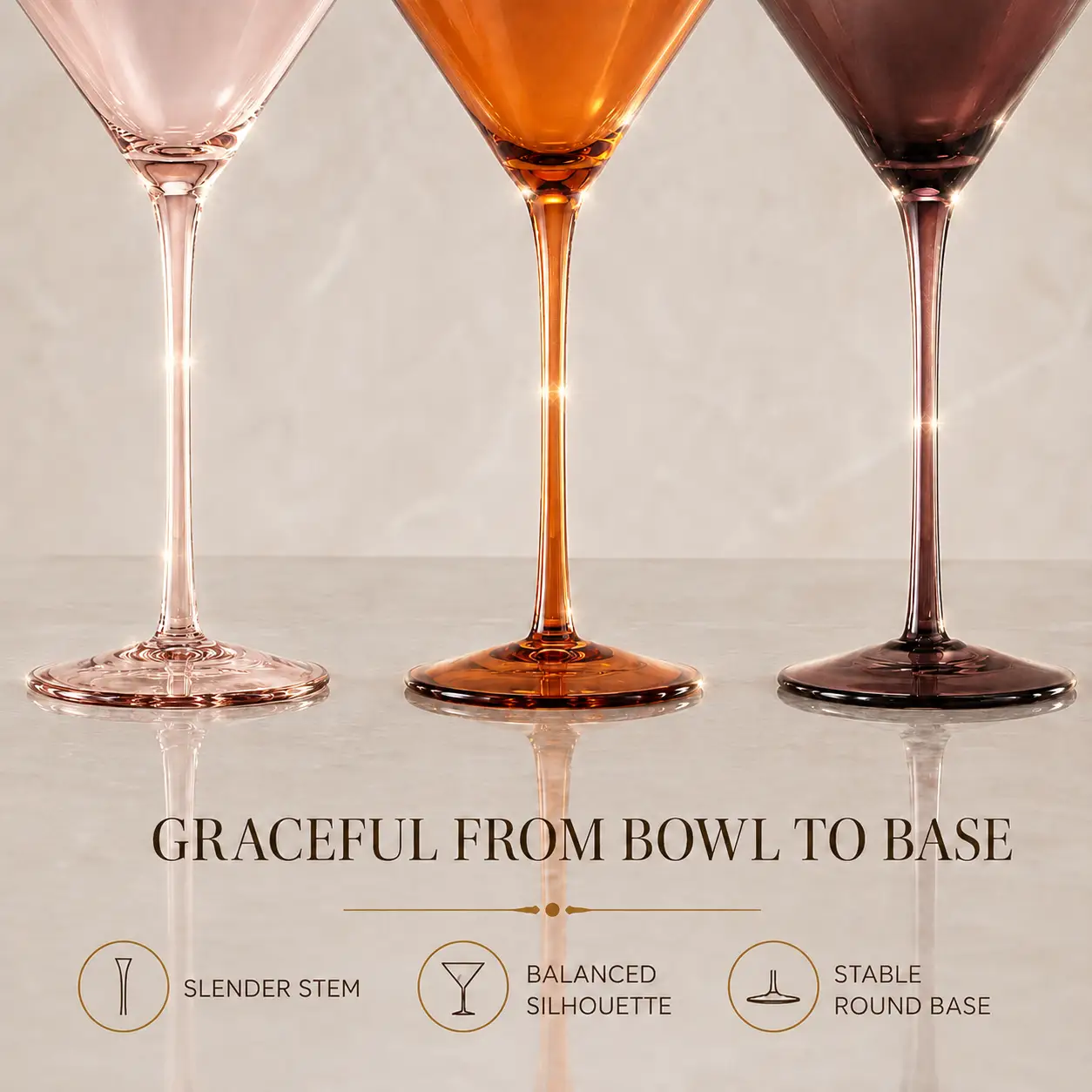 Venus Martini Cocktail Glassware, Set of 6