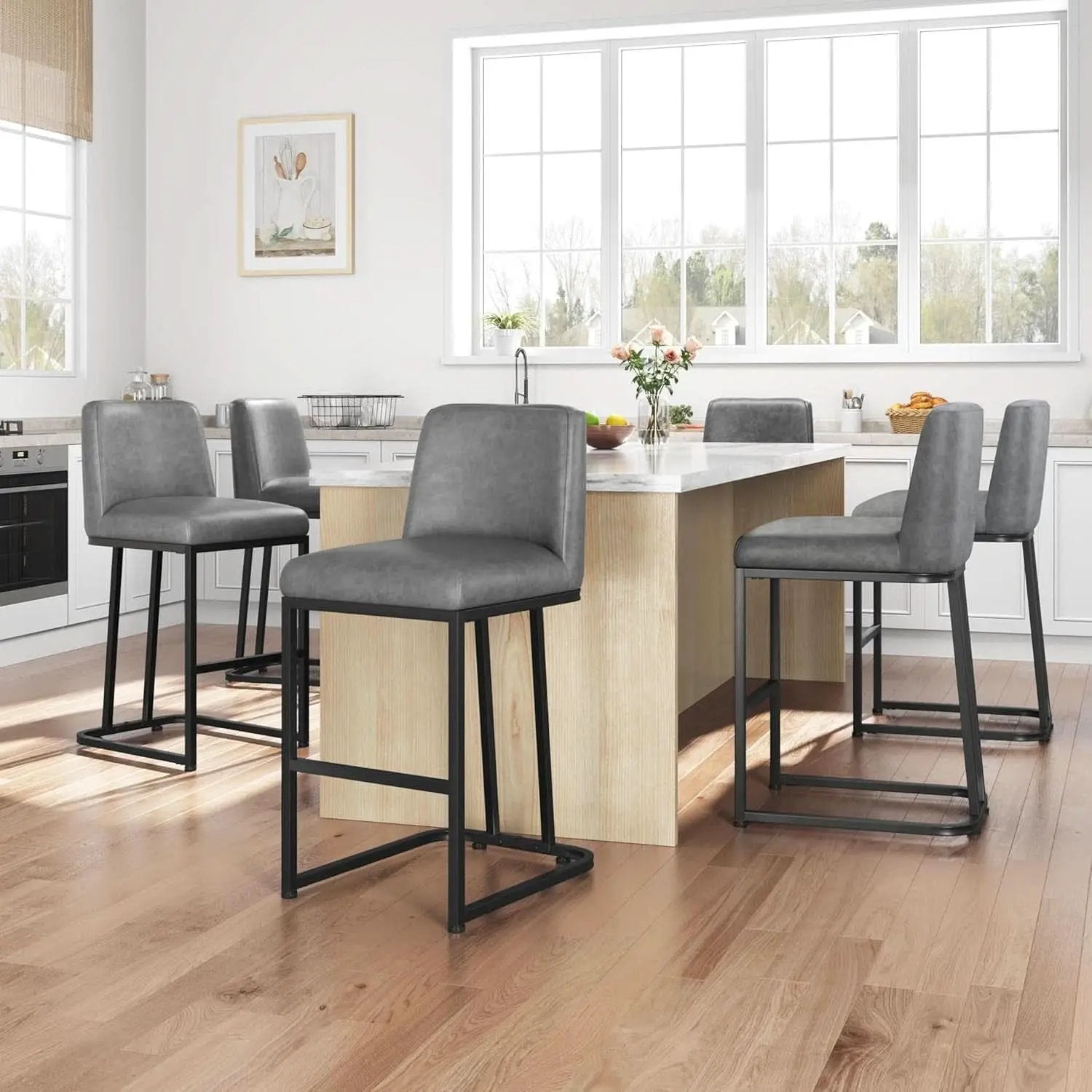 24 Inch Counter Height Leather Bar Stools Gray Set Of 2 from PriceLows™