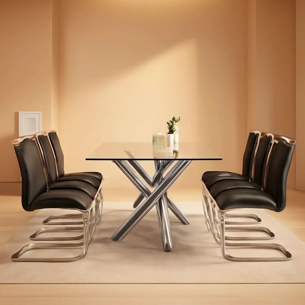 Black Modern High Back Faux Leather Dining Chairs Set Of 4 from PriceLows™