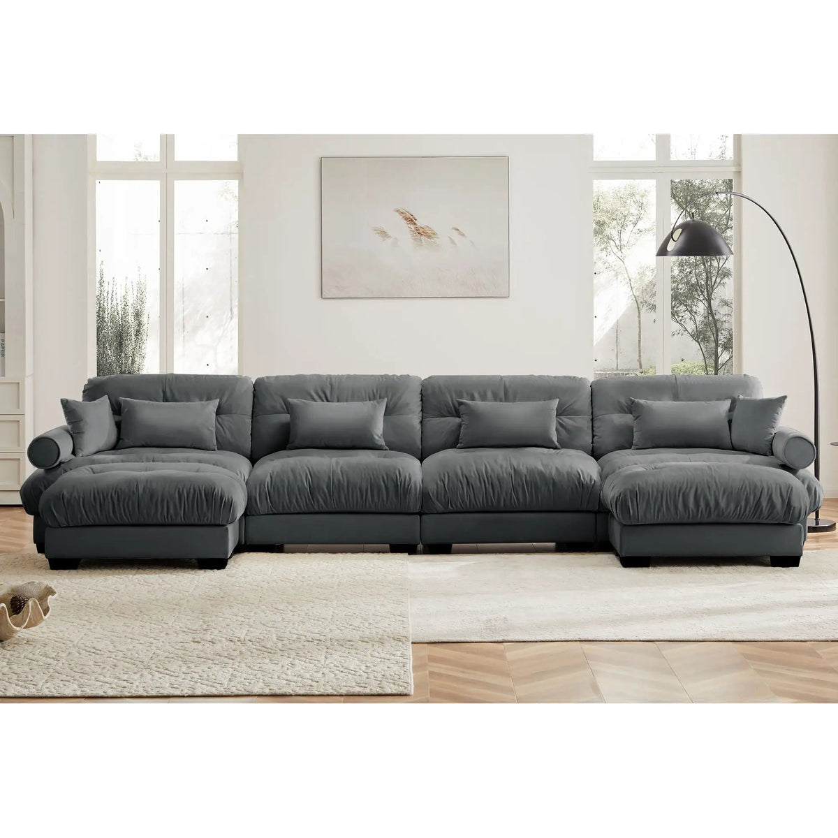 Modular Sectional Sofa | Deep Comfort Cushions | Vintage Fabric Ottoman
