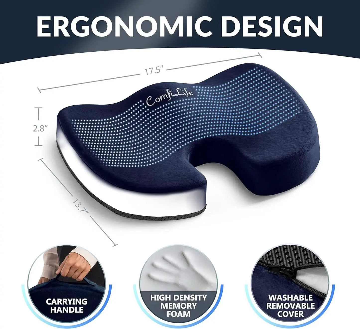 Gel Memory Foam Seat Cushion For Office Chair Navy from PriceLows™