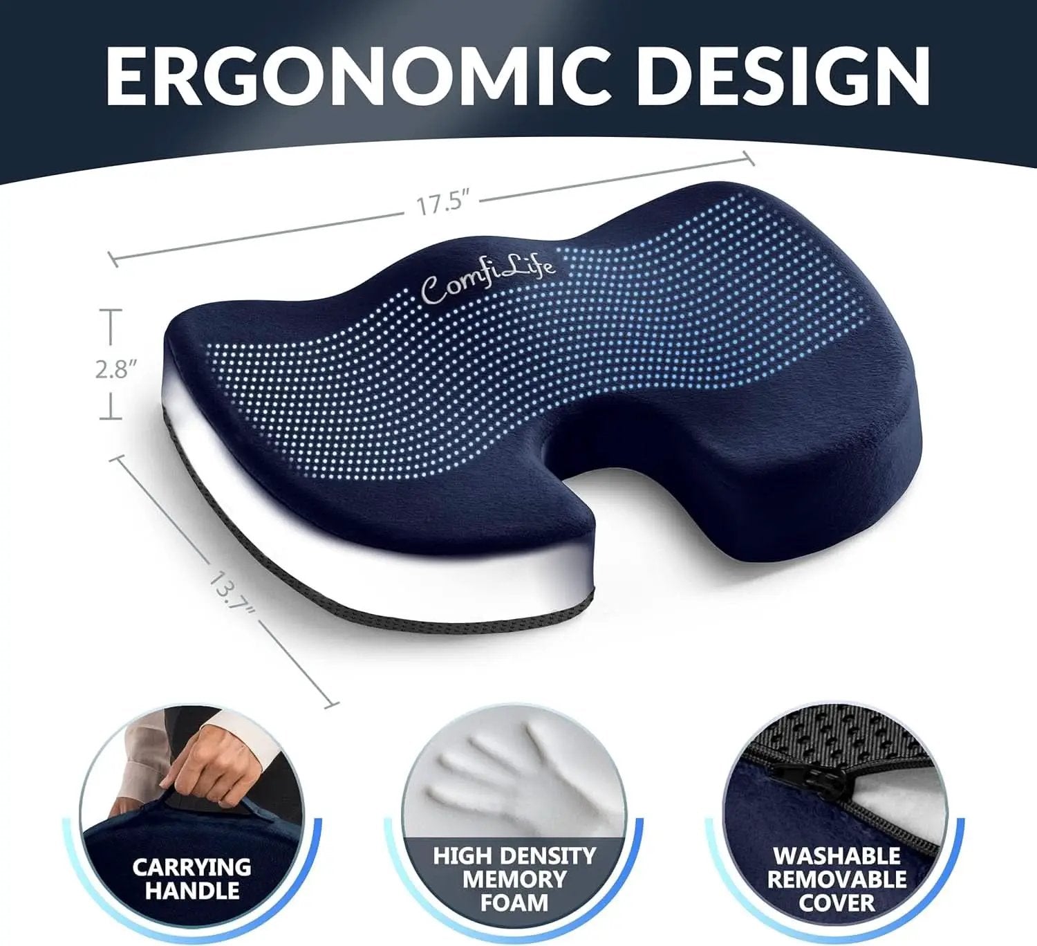 Gel Memory Foam Seat Cushion For Office Chair Navy from PriceLows™
