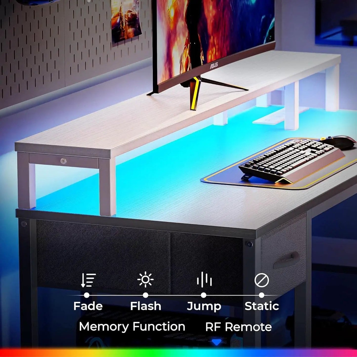 47 Inch White L Shaped Desk With LED Power Drawer Unit from PriceLows™