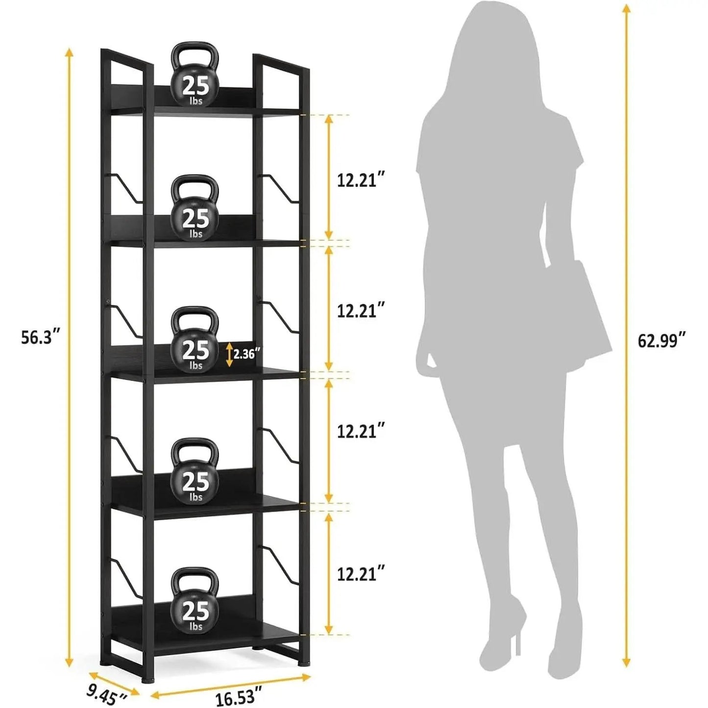 5 Tier Narrow Bookshelf With Edge Protection Bookcase from PriceLows™