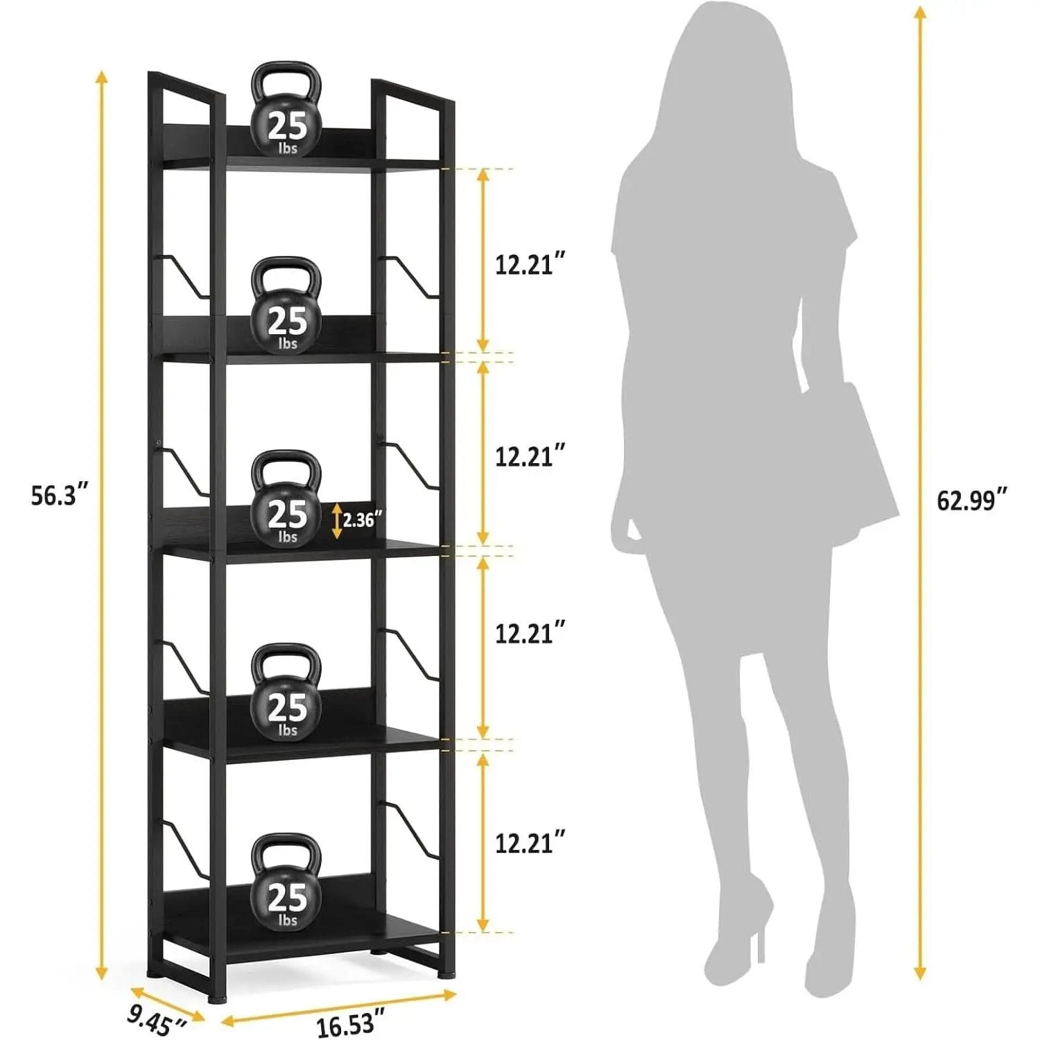 5 Tier Narrow Bookshelf With Edge Protection Bookcase from PriceLows™