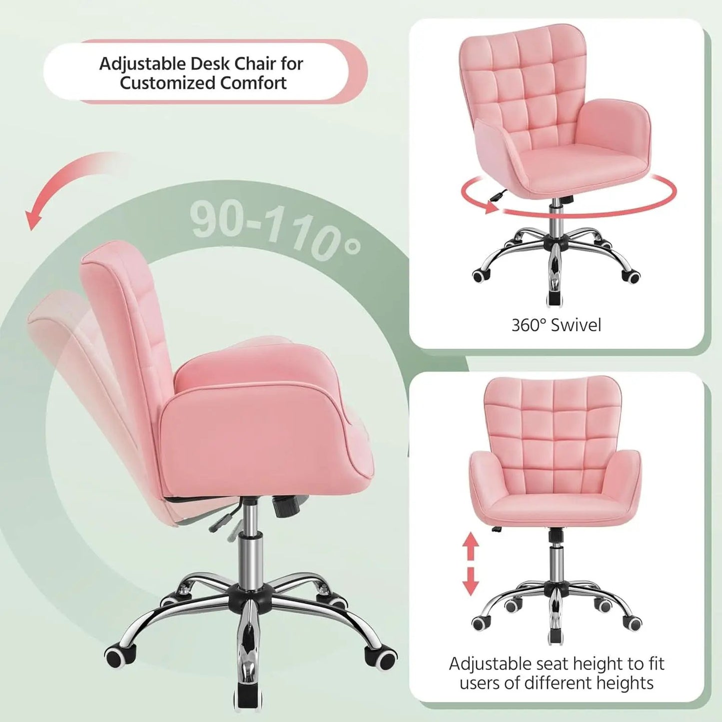 Pink Ergonomic Office Chair With Adjustable Height from PriceLows™