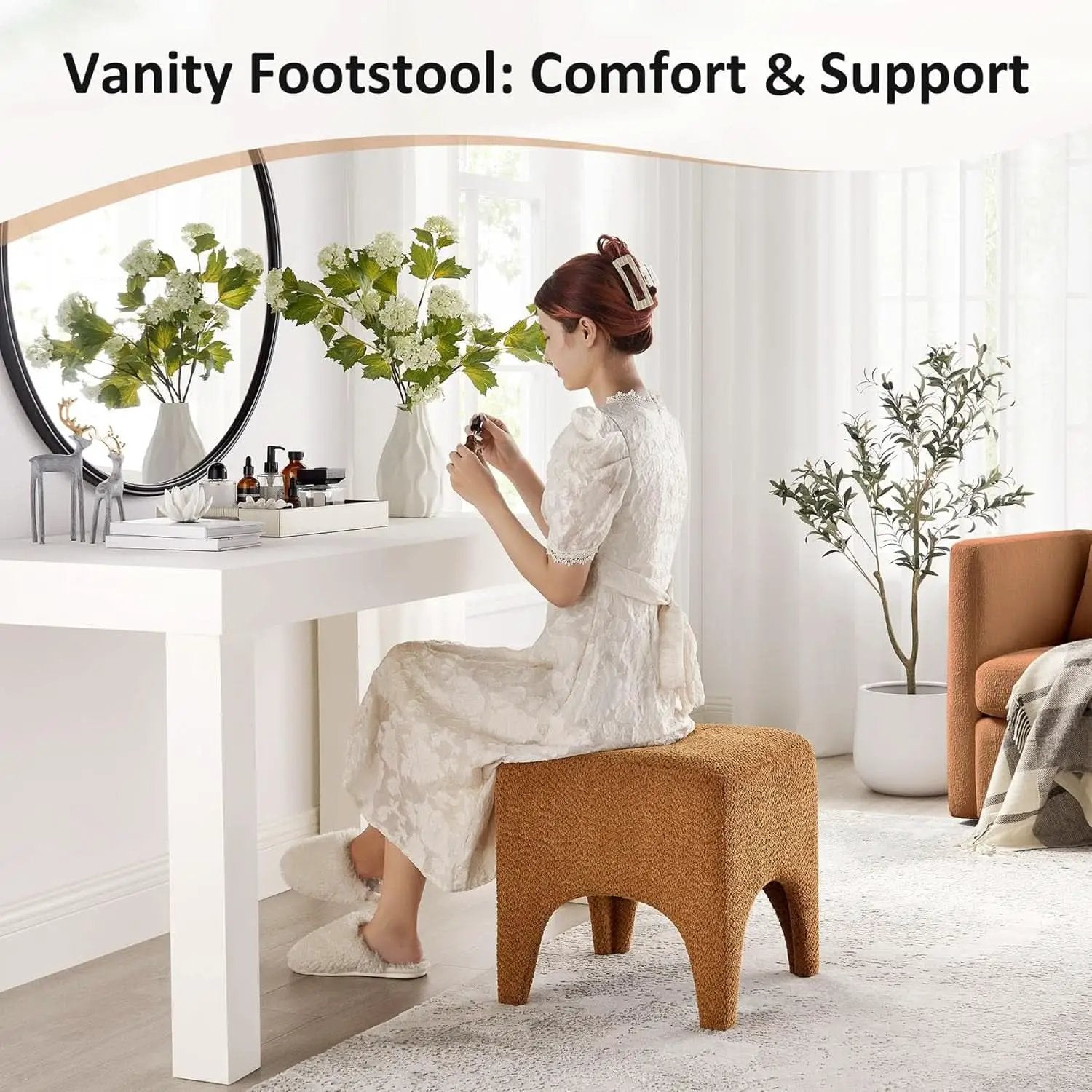 Curry Seventeen Inch Ottoman Footstool Living Room Decor from PriceLows™
