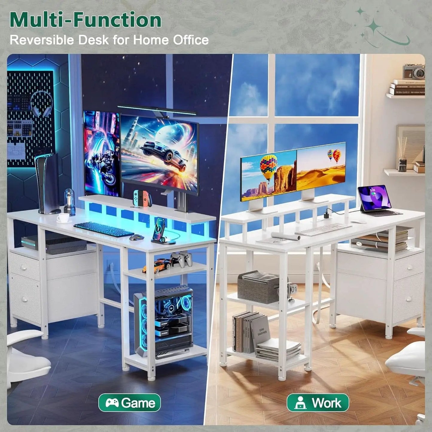 Sixty One Inch Computer Desk LED Illumination White Finish from PriceLows™