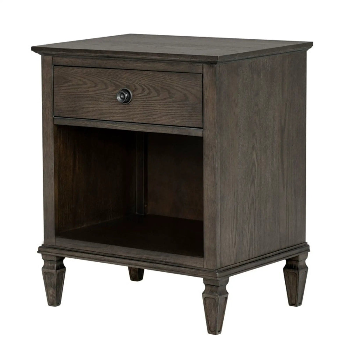 Victoria Nightstand | French-Inspired Design | Wire Brush Finish | 1 Drawer And Open Shelf