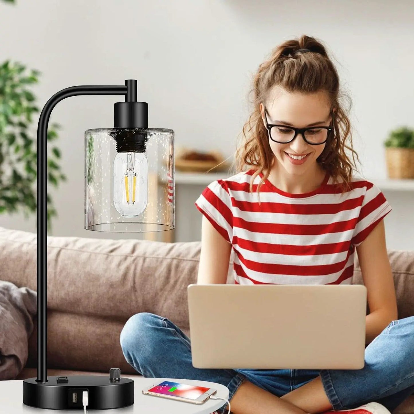 Set Of 2 Industrial Table Lamps With USB Ports And Stepless Dimming from PriceLows™