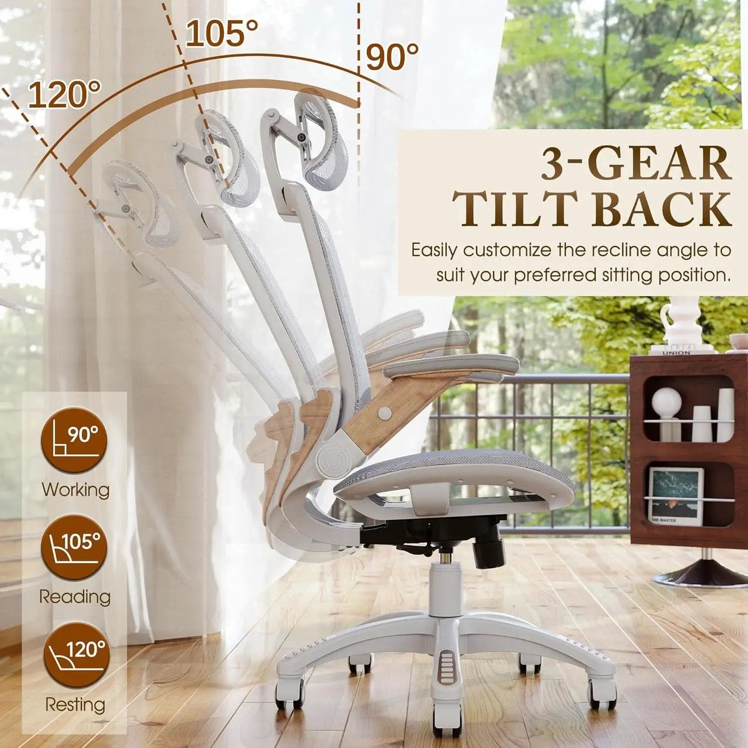 White Mesh Ergonomic Office Chair With Headrest Tilt 400Lbs from PriceLows™