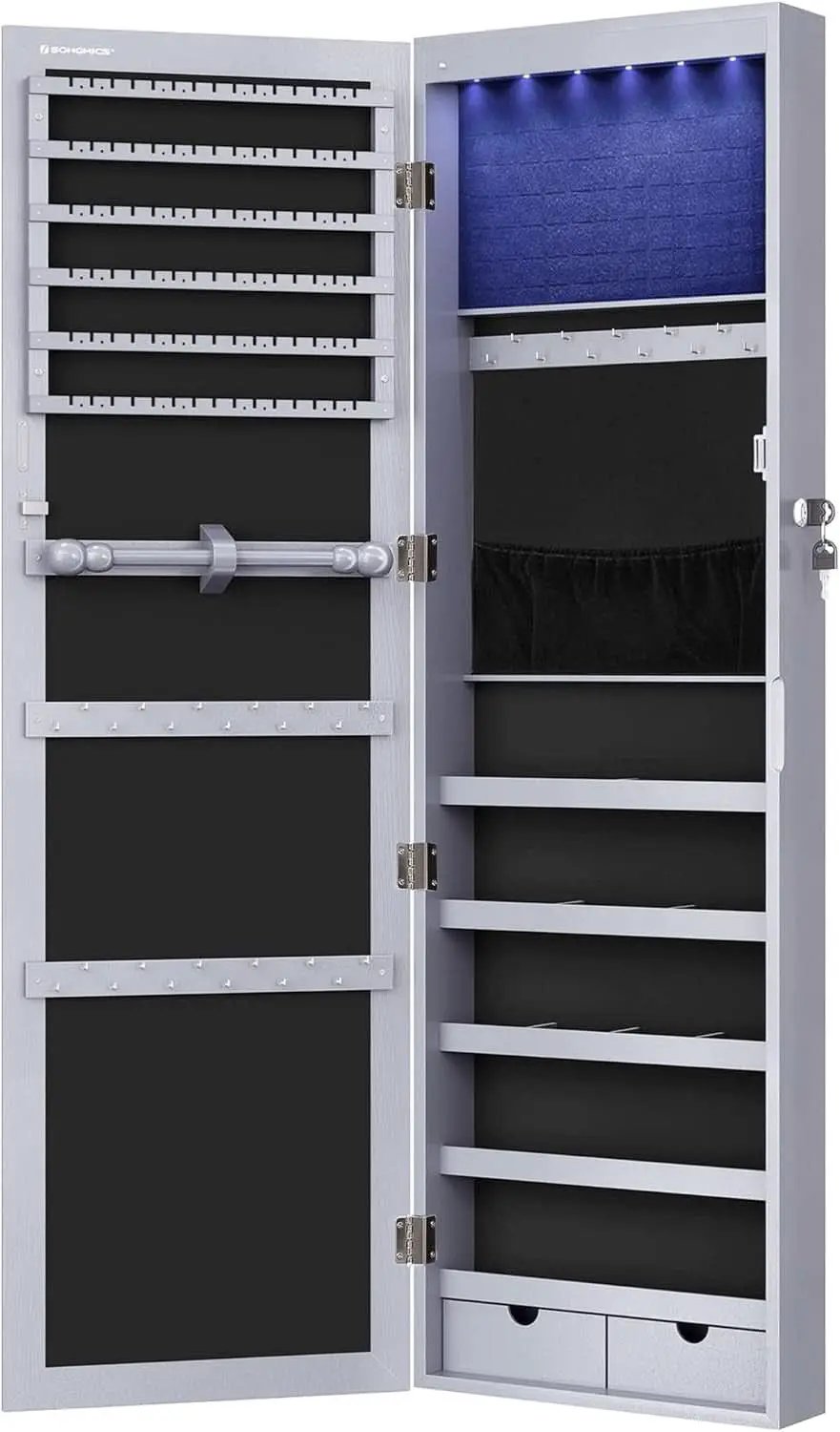 47.2 Inch Tall Lockable Jewelry Cabinet With Mirror Gray from PriceLows™