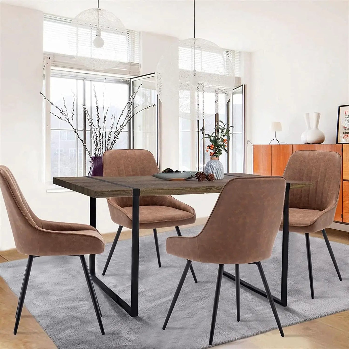 Two Brown Faux Leather Mid Century Modern Dining Chairs from PriceLows™