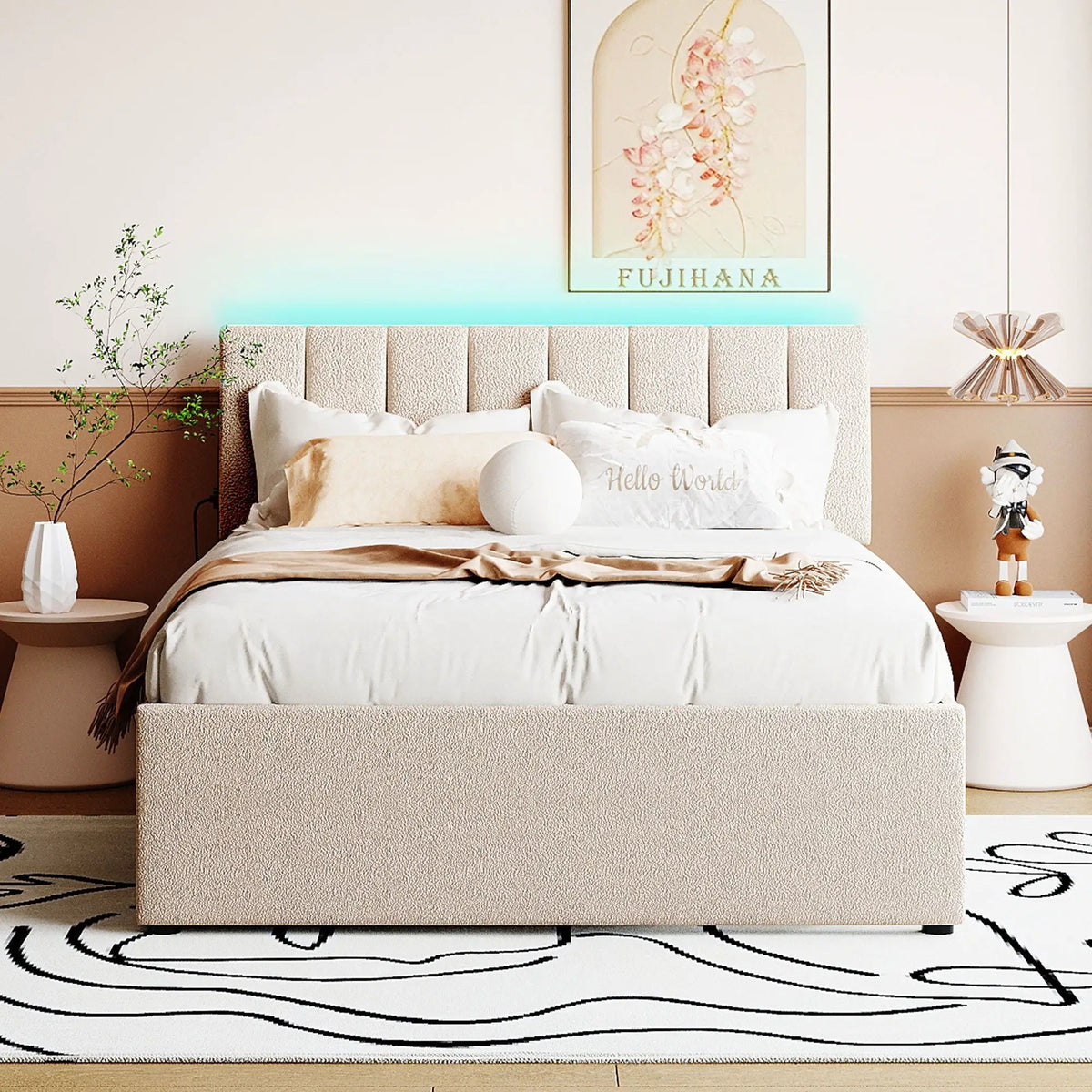 Upholstered Platform Bed | Trundle Included | Comfortable Design | 76 Inch Length