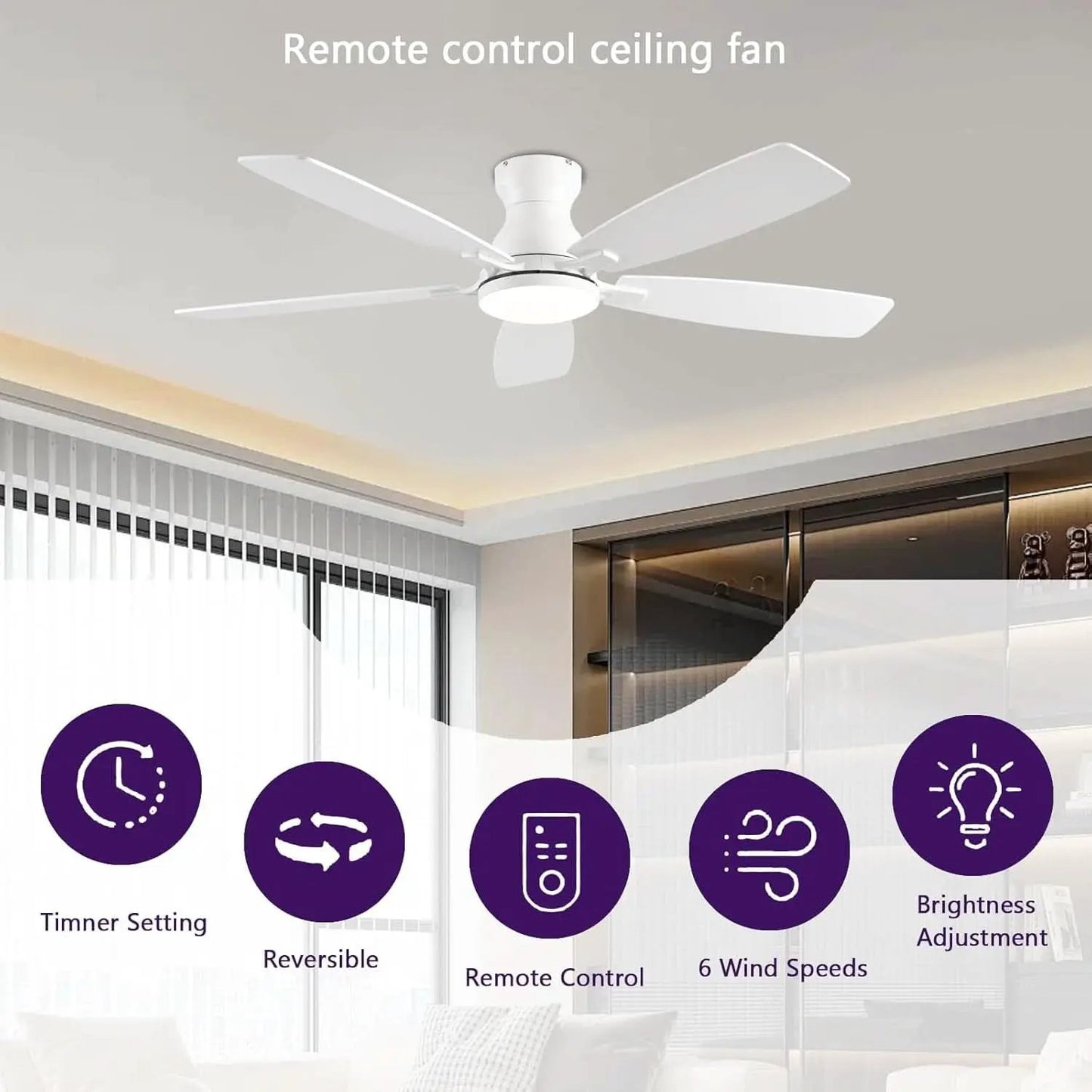 White 52 Inch Ceiling Fan With Remote And LED Lights from PriceLows™