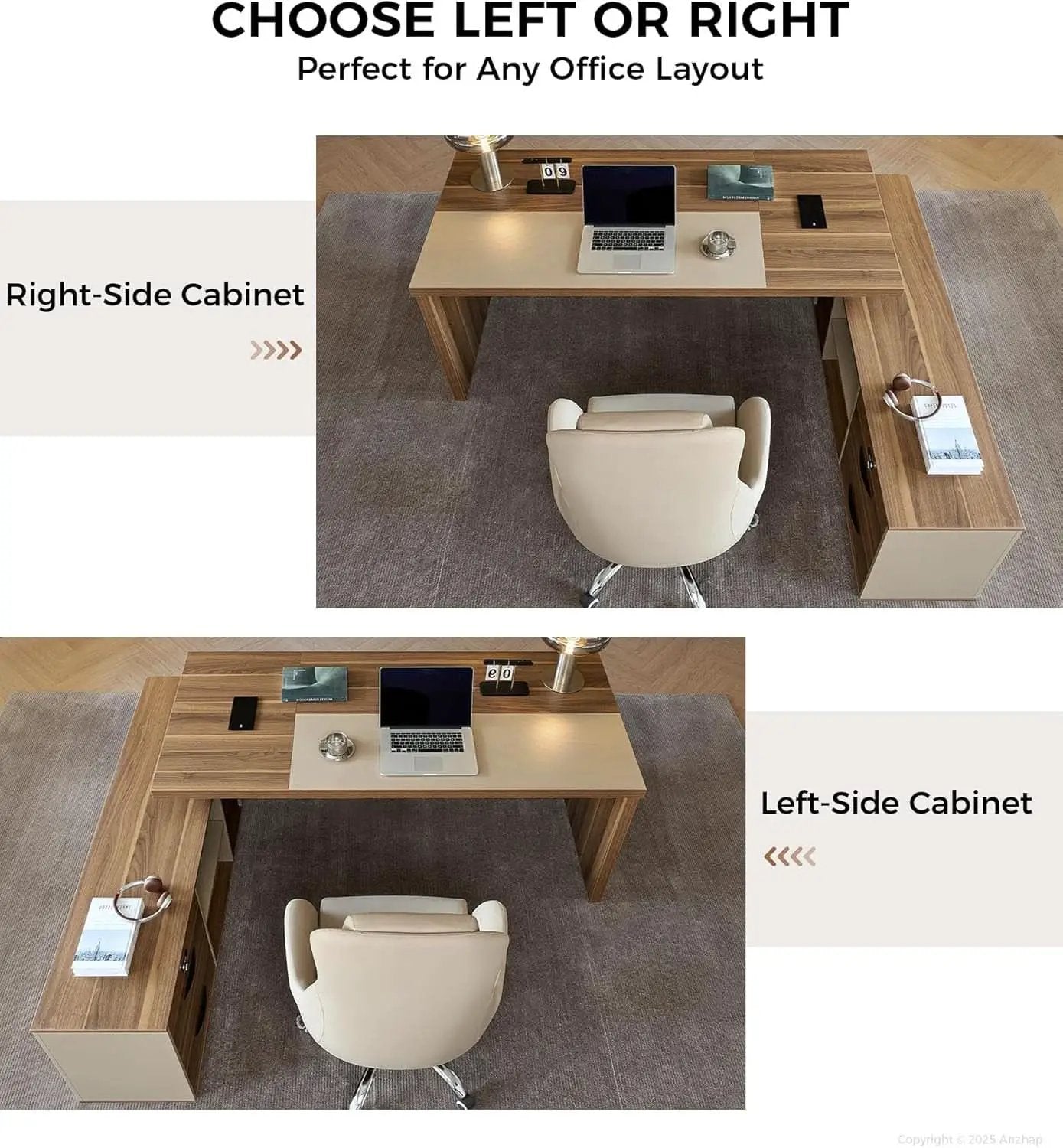 79 Inch L Shaped Desk Lockable Drawers Privacy Panel from PriceLows™