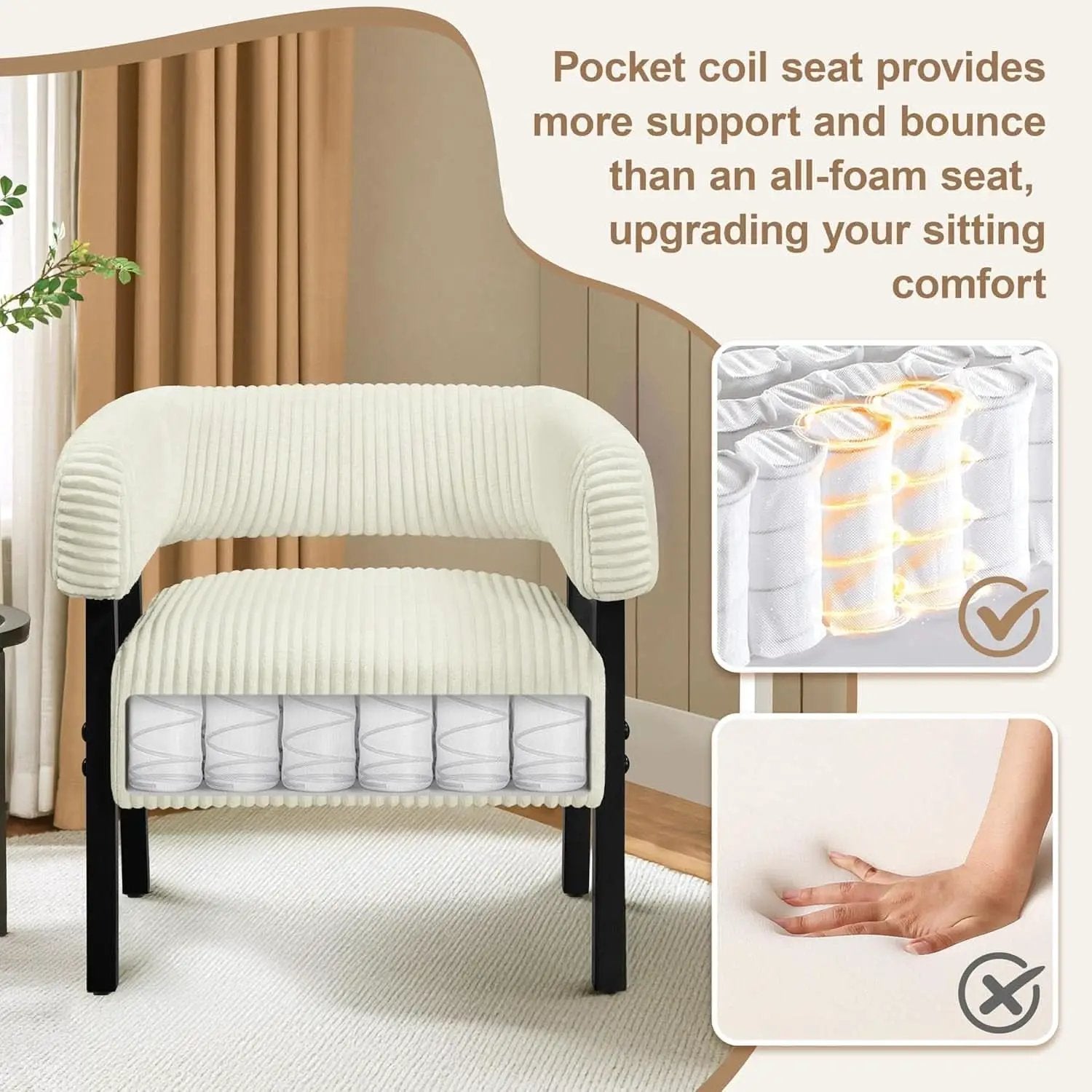 Beige Corduroy Barrel Chair With Pocket Coil Support from PriceLows™