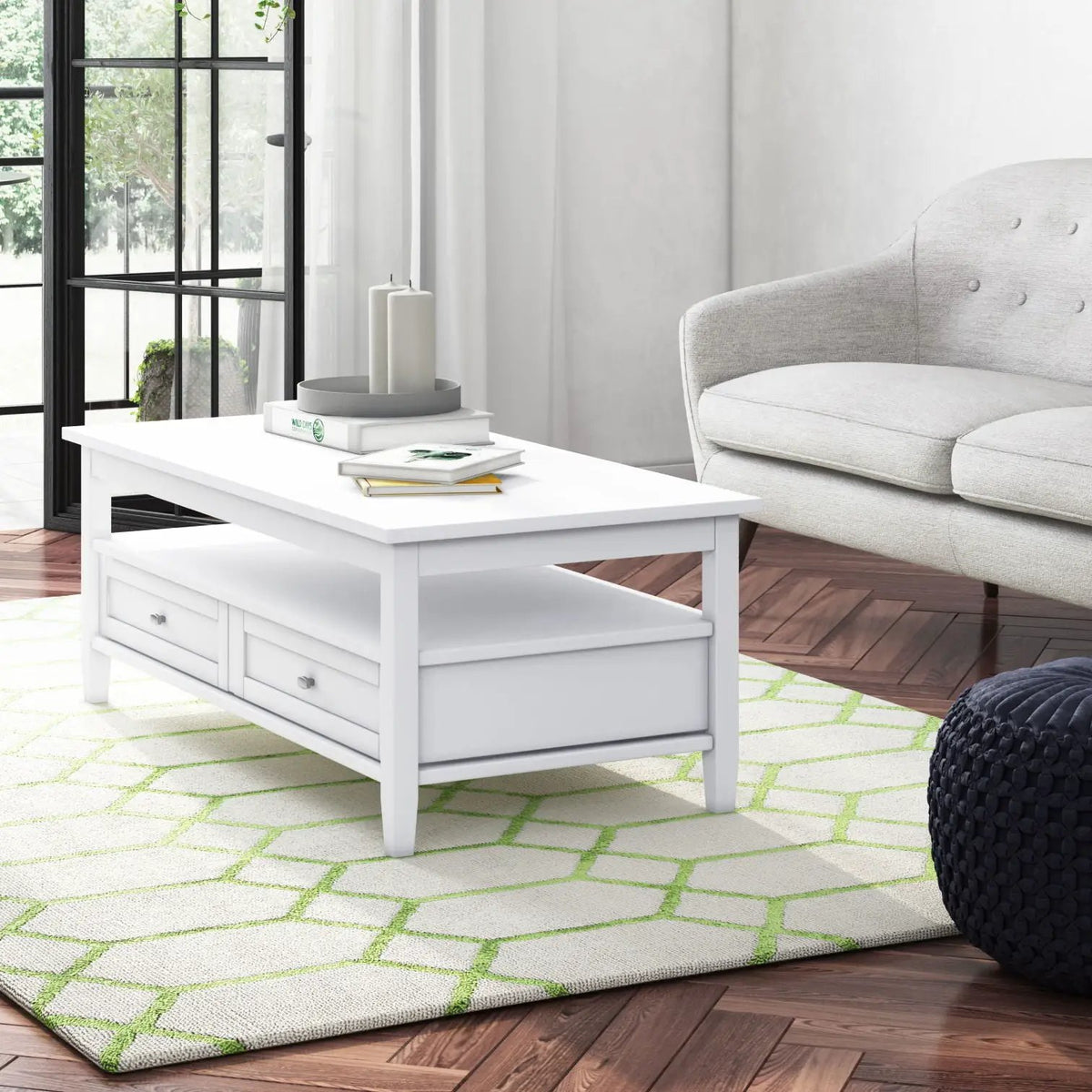 Warm Shaker Solid Wood Table | Bottom Drawer | Open Shelf Storage