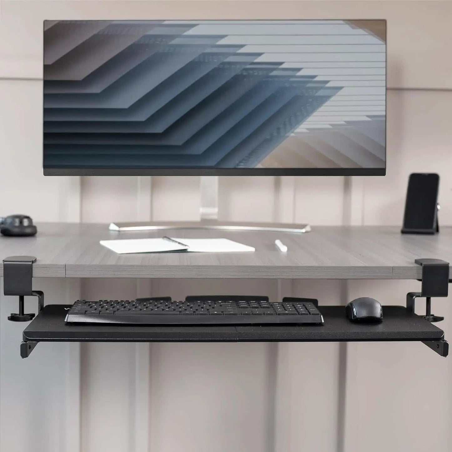 Under Desk Keyboard Tray 27x11 Inch C Clamp Mount Black from PriceLows™