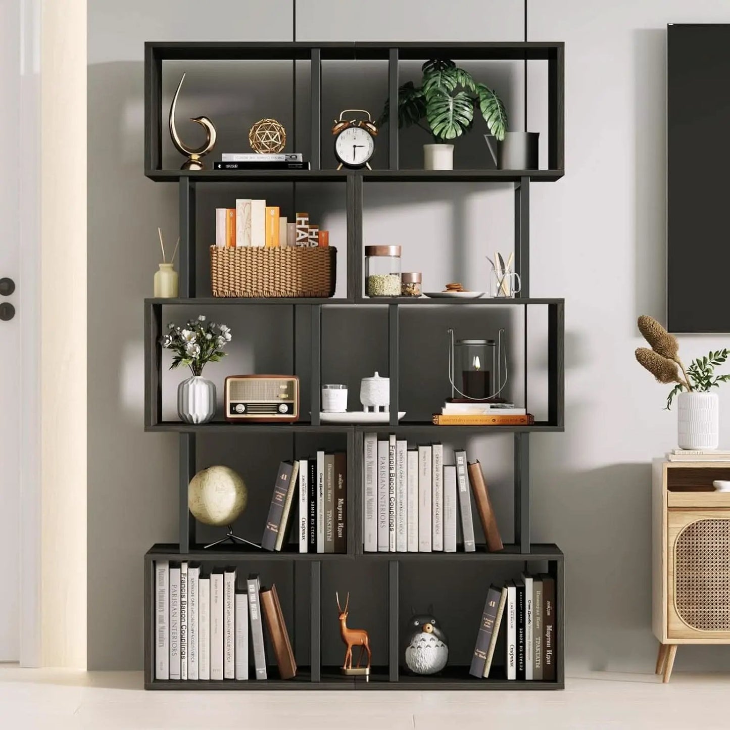6 Tier Bookshelf Oak Finish Modern Storage Display from PriceLows™