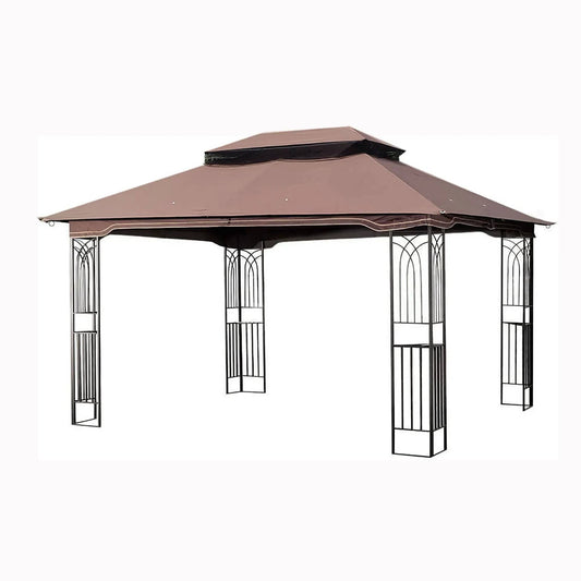 Outdoor Patio Gazebo | 13x10ft Double Roof | Mesh Screens | Brown